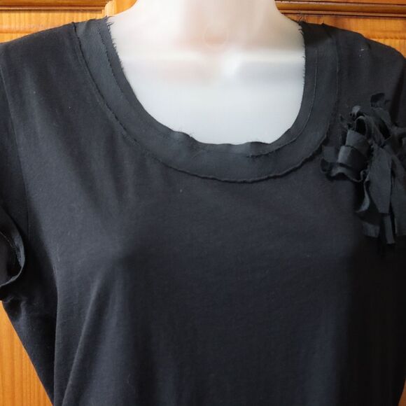 DKNY Black Blouse with Ribbon Flower Detail Business casual LARGE - Picture 3 of 11